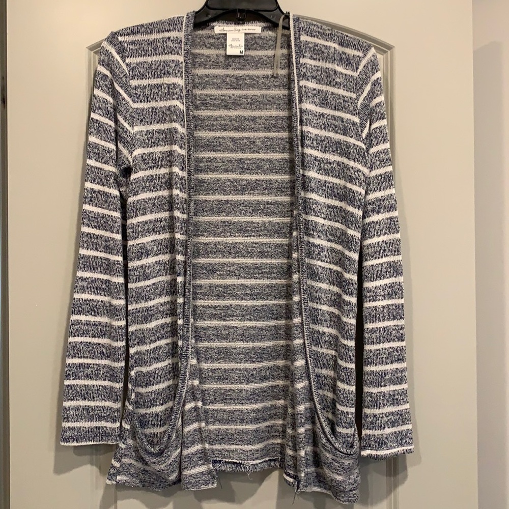 Blue and white striped cardigan